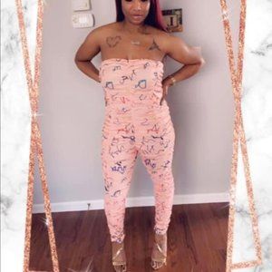 Sleeveless Letter Printed Bodycon Tube Jumpsuit